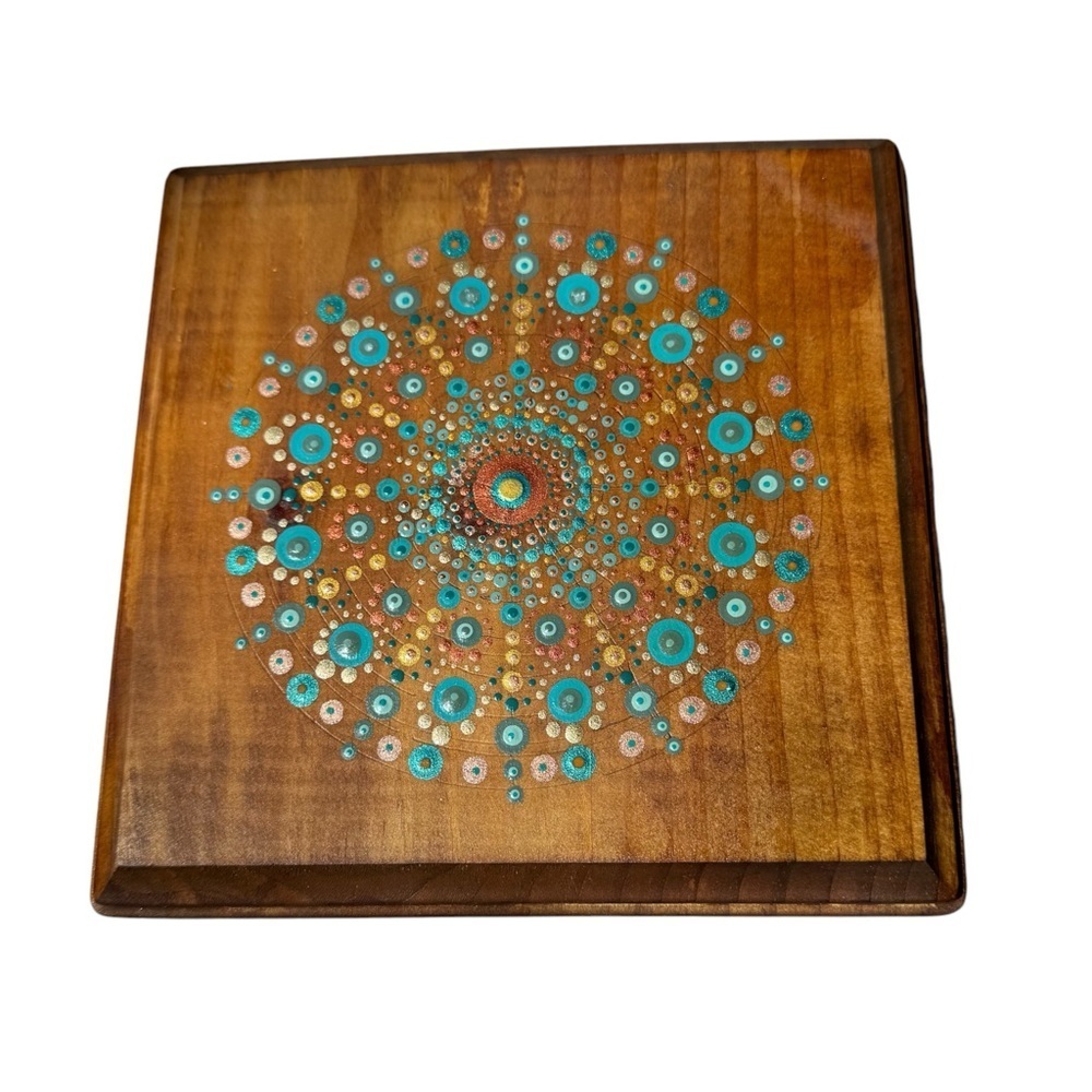 Handmade 7x7 Beveled Wood Dot Art Painting made by me.